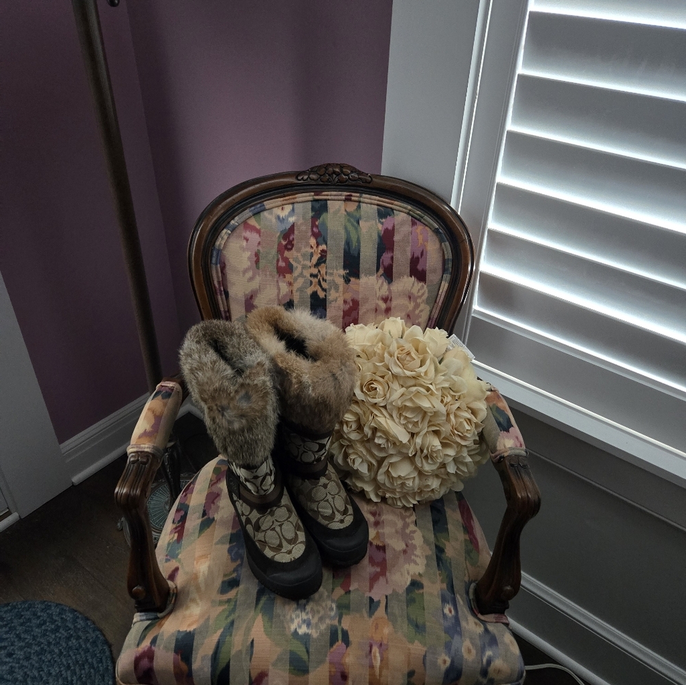 Coach Fur Trim Boots with Signature Pattern